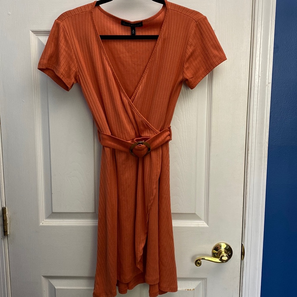 Derek Heart Short Sleeve Midi Dress with Belt Pumpkin Spice Small